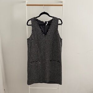 Mango Black and White Tweed Sleeveless Shift Dress